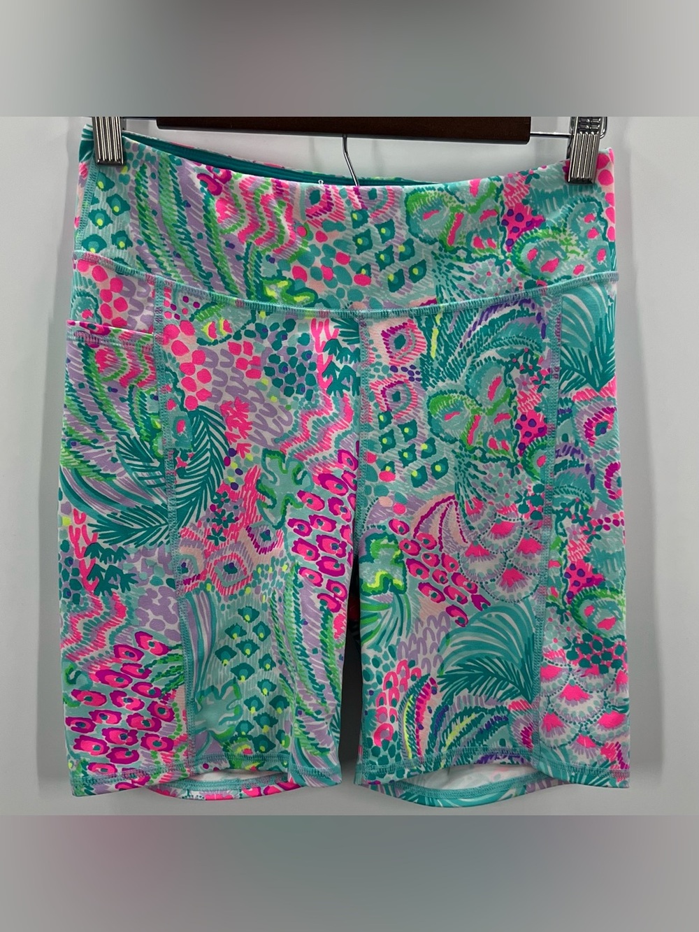 J062 Lilly Pulitzer Teal, Pink & Lime Tropical Print Bike Shorts